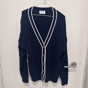 Old Navy Slouchy Cable-Knit Cardigan – Navy Varsity Trim – Size Medium